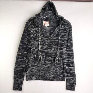 OP Knit Hoodie Juniors‎ Large Black Sweater Pullover Tassel Drawstring Pocket